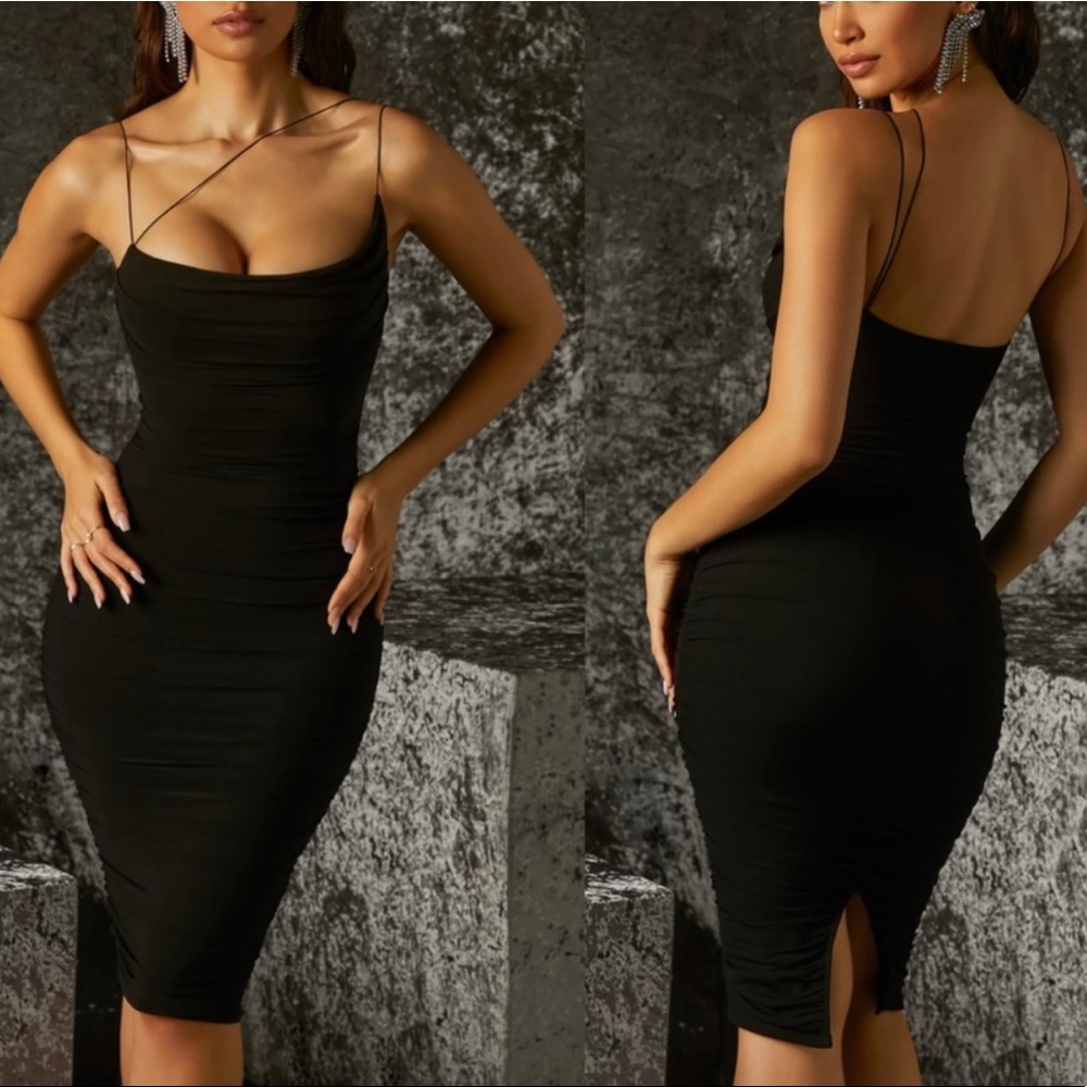 Oh Polly Faithful Cowl Neck MIDI Dress in black | Size 4